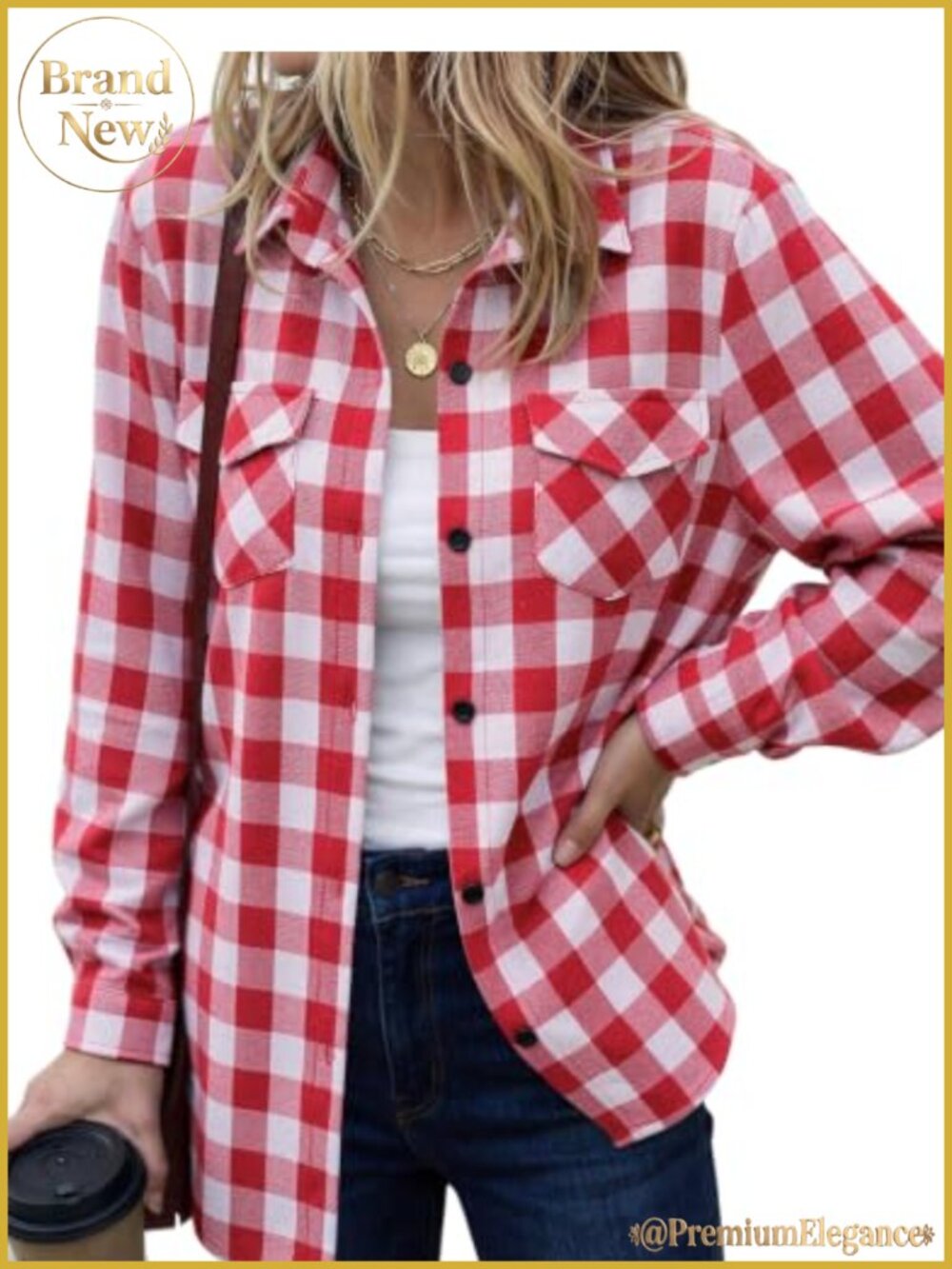 Plaid Flannel Shirt Long Sleeve Button Down Oversized Top